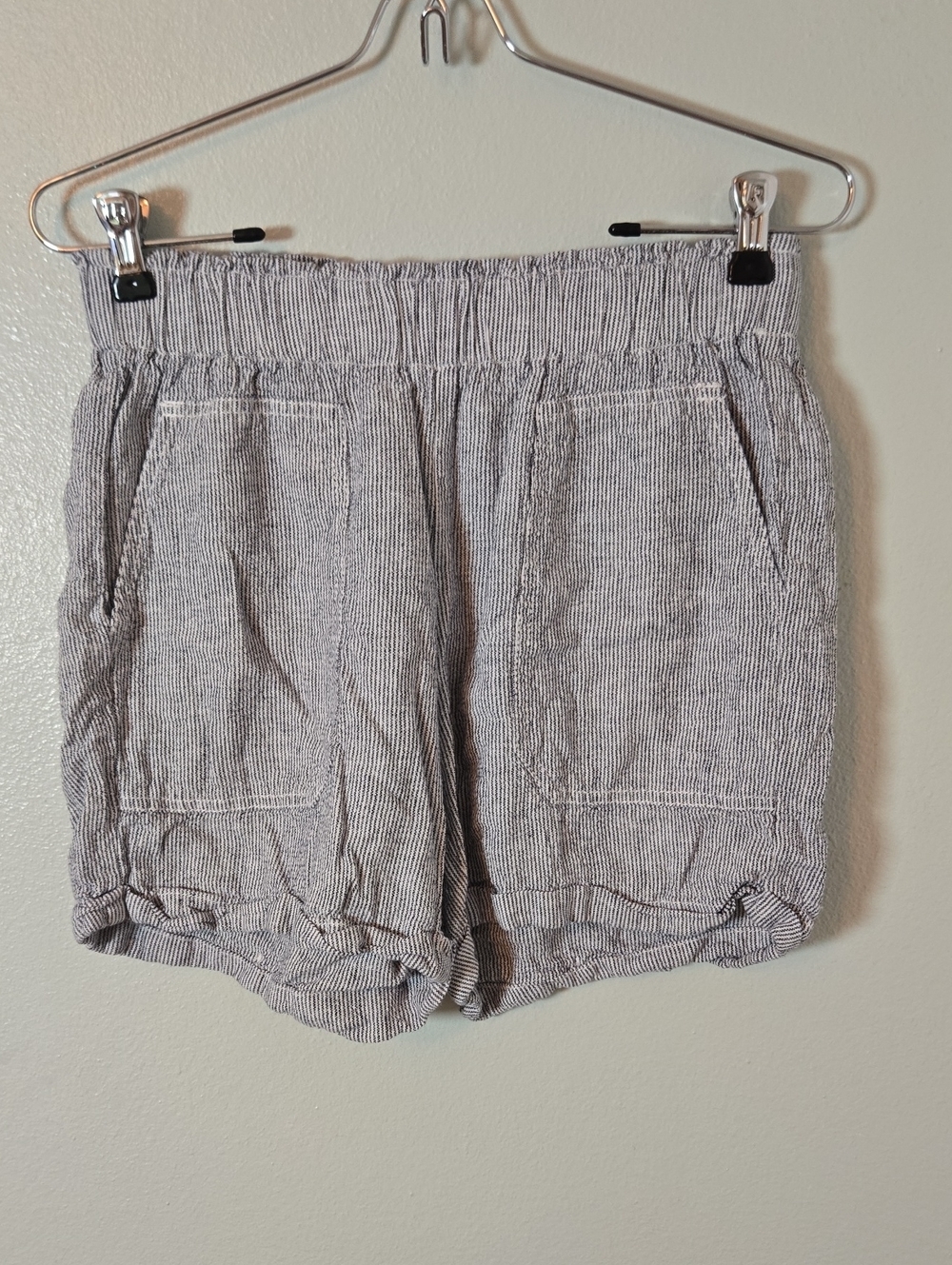Briggs | Blue Striped Linen Blend Patch Pocket Shorts Size Small